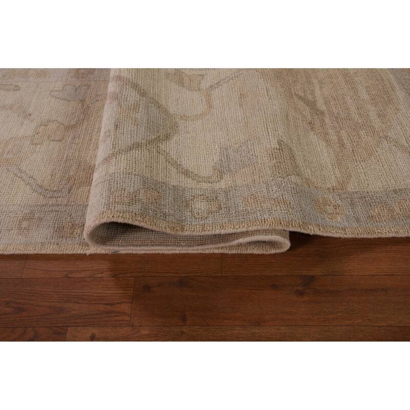 Vegetable Dye Oushak Turkish Rug Handmade Floral Beige Wool Carpet - 7'11" x 10'2"