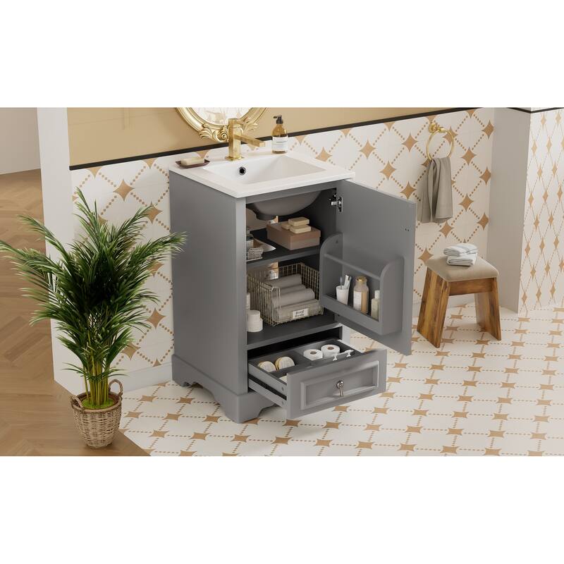 Bathroom Vanity with Sink, Bathroom Cabinet with Soft Closing Door, Storage Rack & Drawer, Free Standing Wood Vanity Set