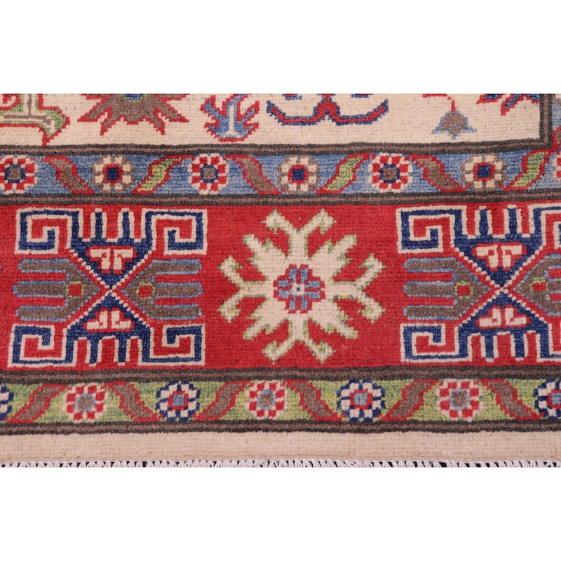 Southwestern Kazak Reese Natural/Red Wool Rug - 5'6'' x 7'8''