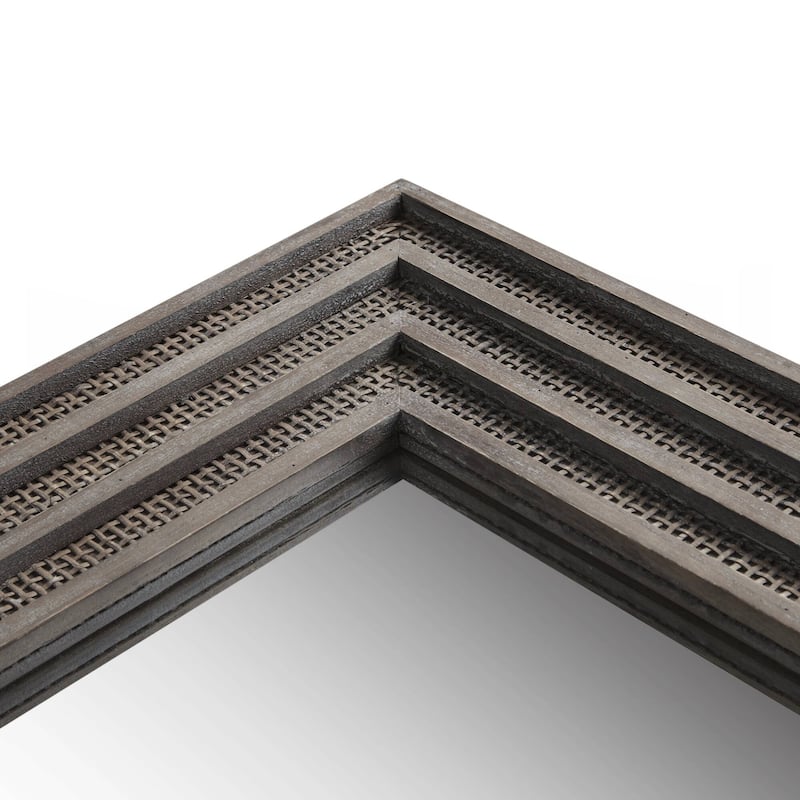 Rectangular Wood and Rattan Mirror Gray