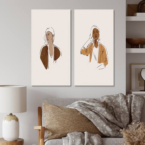 Designart 'Retro Woman Portrait Minimalistic Pop Art III' People Set of 2 Pieces