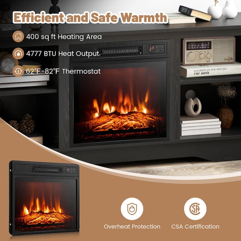 Gymax 58'' TV Stand with 18'' Electric Fireplace Heater 3-Adjustable