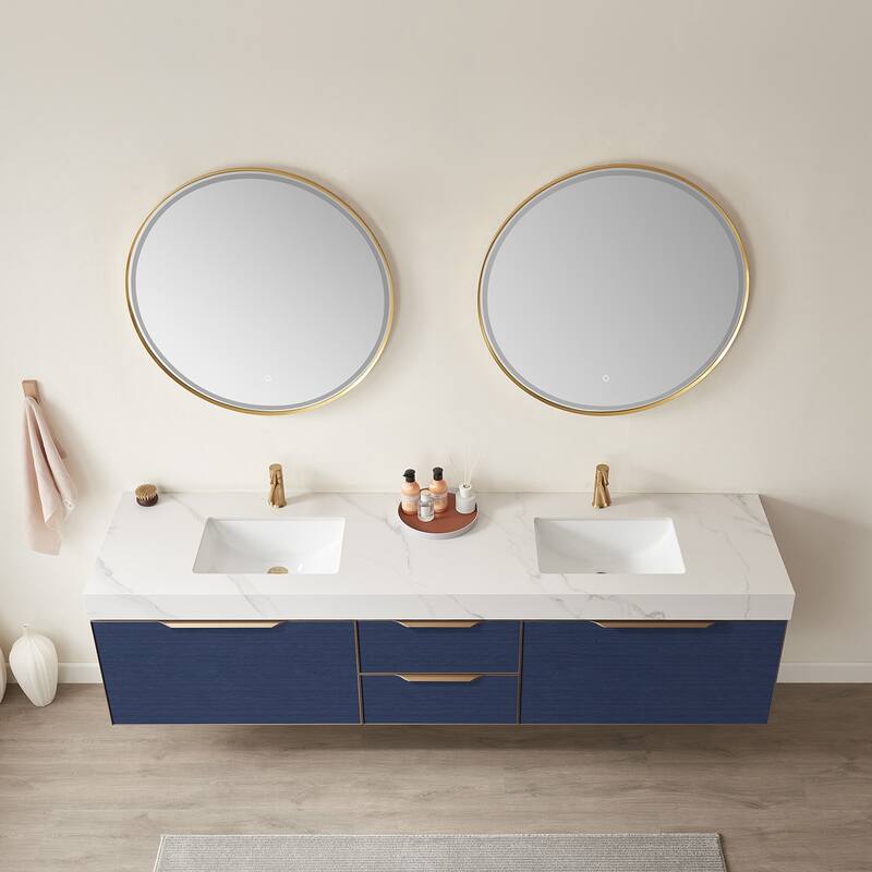Miseno MV701484 Alicante 84" Wall Mounted Double Basin Vanity Set with