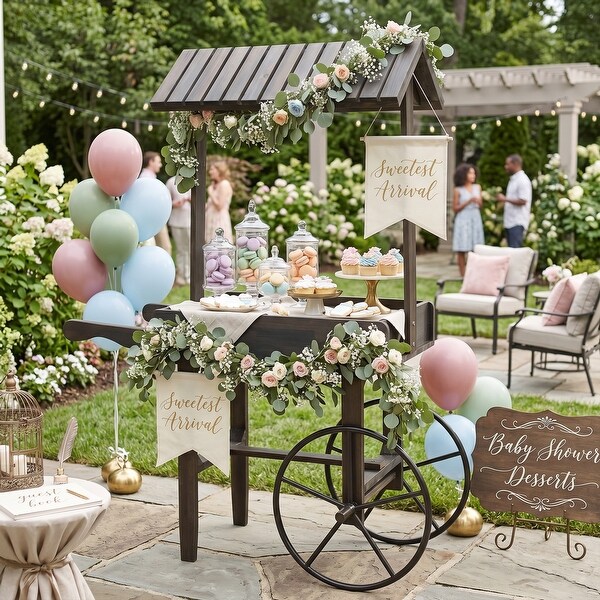 Sunnydaze Rustic, Vintage Flower Cart Display Stand with Wheels