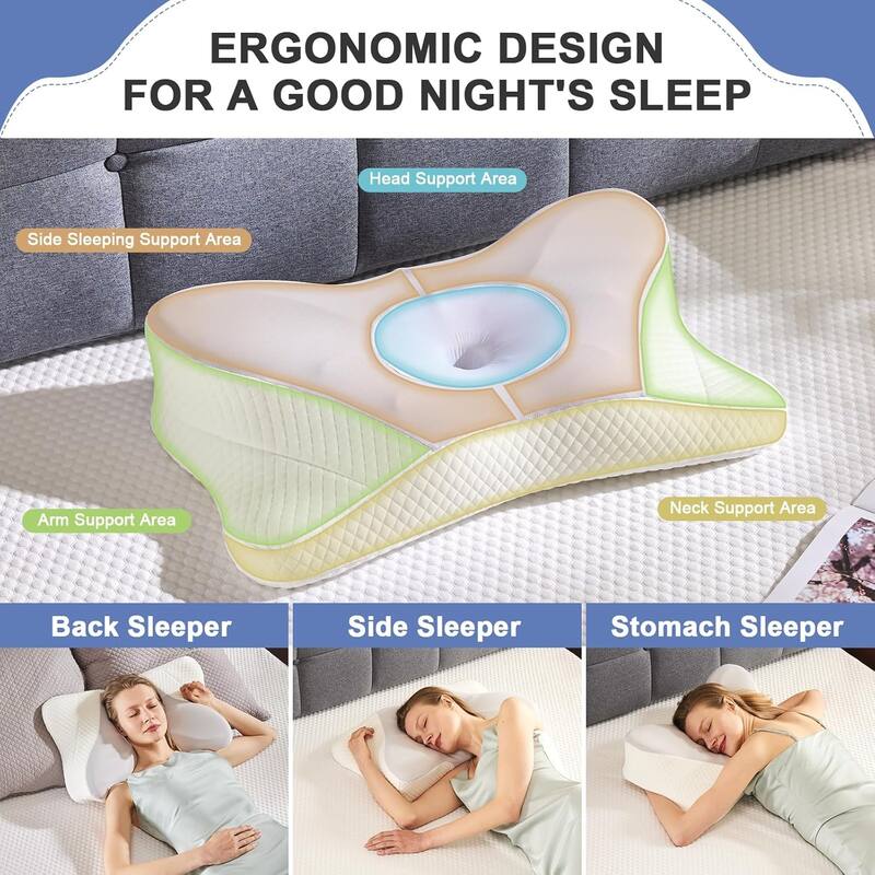 Pillow for Neck Support, Contour Memory Foampillow Shoulder Support Pain Relief for Side Back Stomach Sleepers with Pillowcase