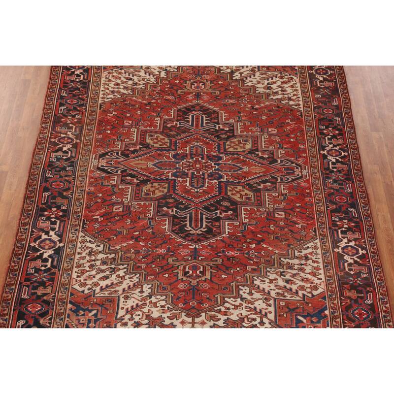Hand Knotted Oriental 100% Wool Carpet Traditional Medallion Red Heriz Area Rug - 10' 8'' X 8' 2''