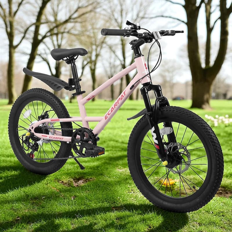 20 Inch Kids Mountain Bike with Front Suspension, 7-Speed, Steel Frame, Boys & Girls Ages 6-12 - Pink