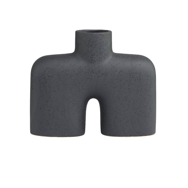 Black Ceramic Short Rounded Arched Abstract Decorative Vase with Glossy Speckles