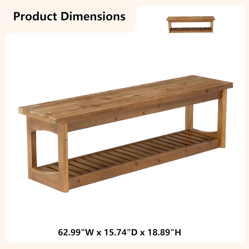 63" Solid Wood Entryway Bench with Storage Shoe Organizer, End of Bed Bench for Bedroom, Dining Room, Hallway, Living Room