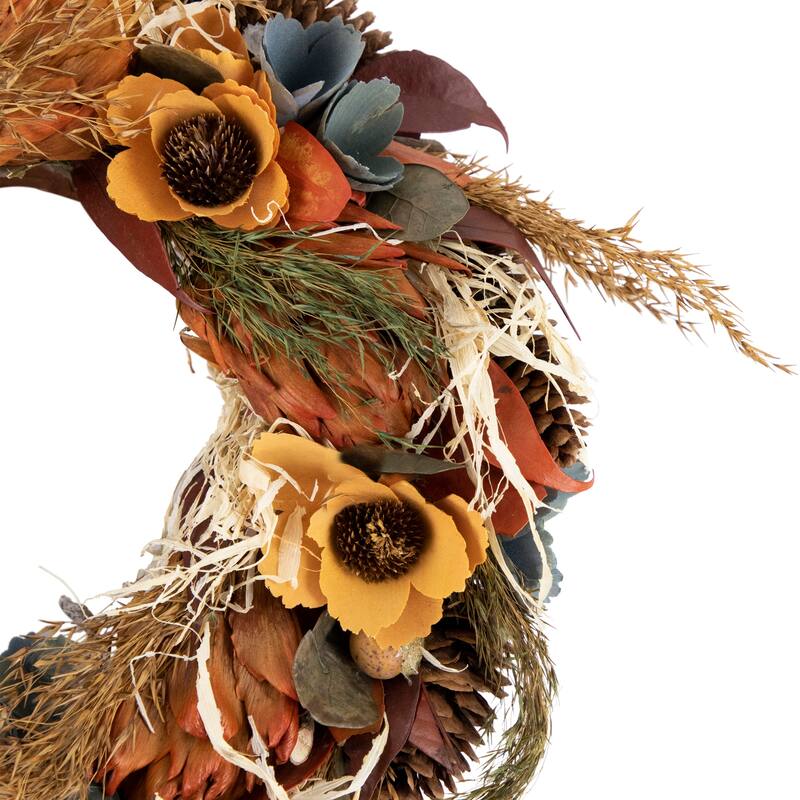 Sunflower and Wheat Artificial Fall Harvest Wreath - 12" - Unlit