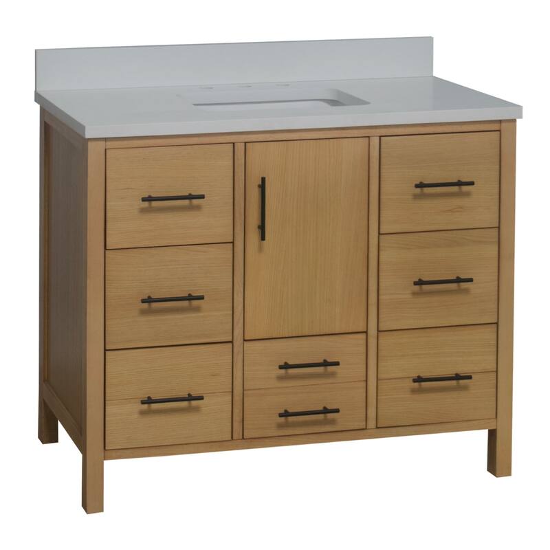 KitchenBathCollection California 42" Bathroom Vanity with Matte White Top - Blonde