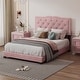 preview thumbnail 1 of 5, Full Size Upholstered Platform Bed Frame with Tufted Velvet Headboard and Decorative Rivet Accents Pink