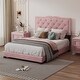preview thumbnail 1 of 5, Full Velvet Bed Frame with Elegant Rivet Accents and Plush Headboard Pink - Full