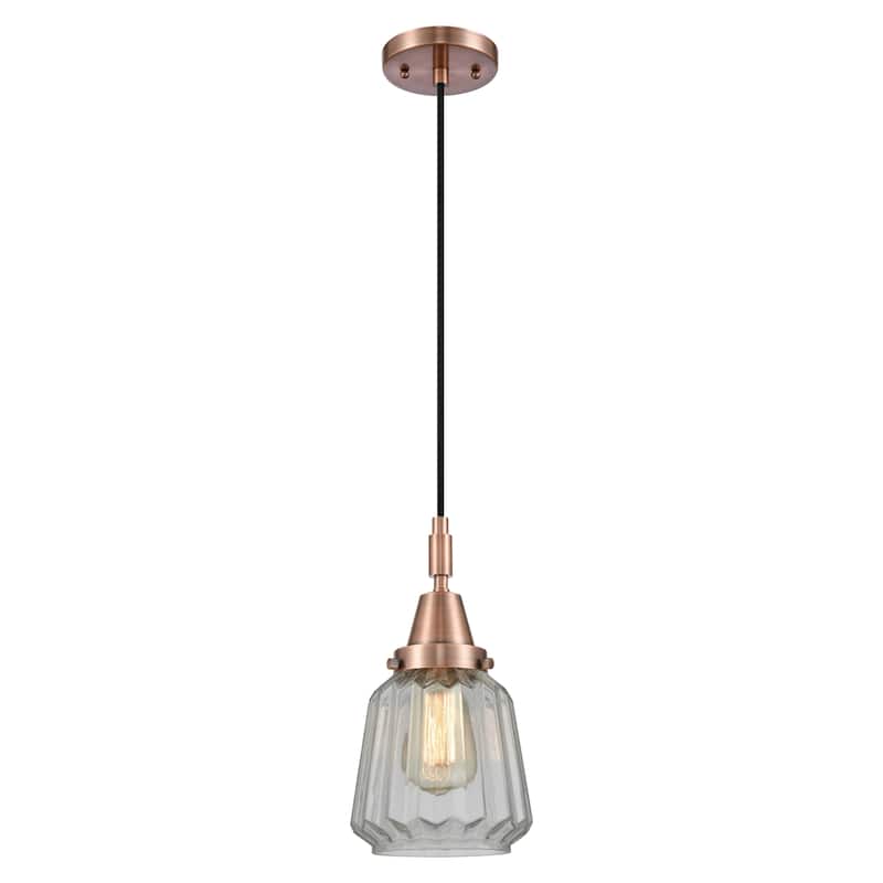 Innovations Lighting Downtown Urban - Caden Chatham - 1 Light 7" Cord Hung Mini Pendant - Clear Shade/Antique Copper