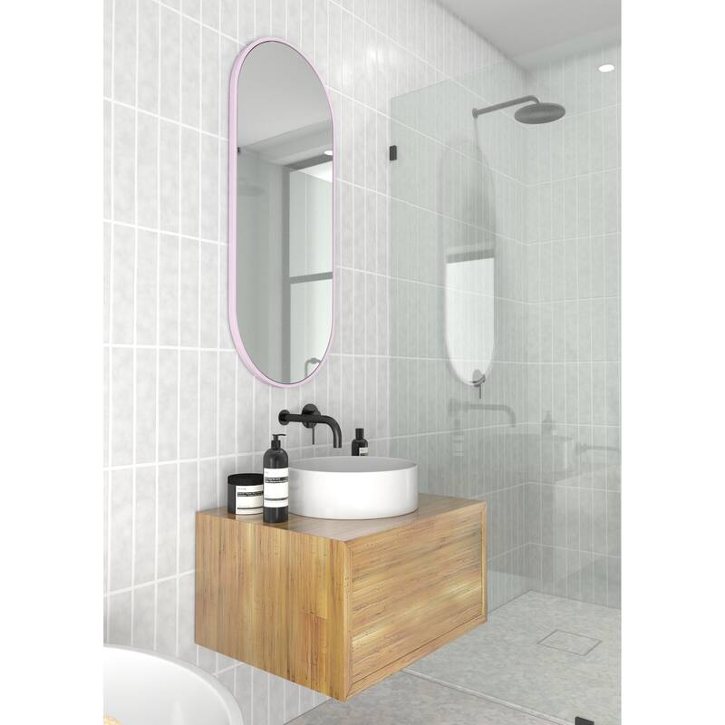 Glass Warehouse 40 in. H x 16 in. W Pill Shape Stainless Steel Framed Mirror