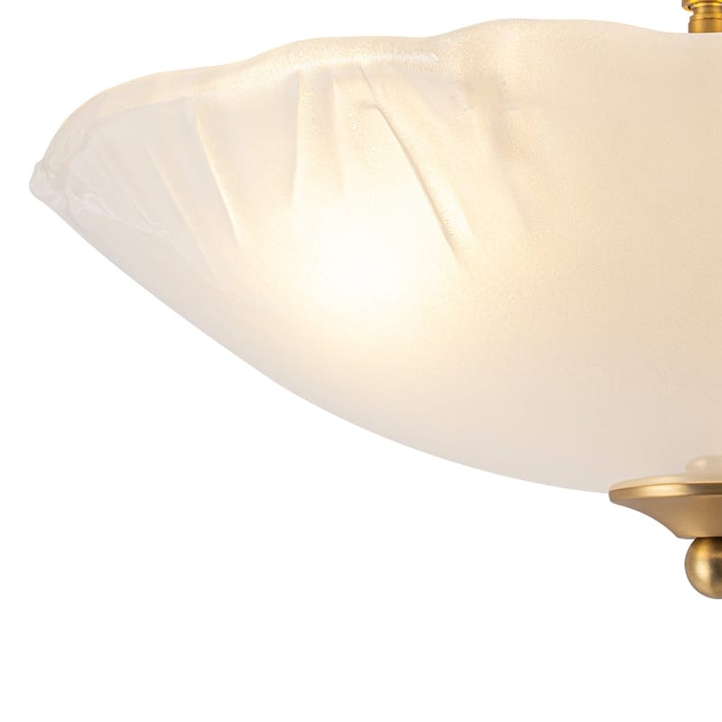 Mid-Century Brass Round Glass Bowl Semi Flush Ceiling Light 15in