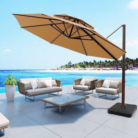 Crestlive Products 11.5 Ft. Offset Cantilever Hanging Patio Umbrella with Base