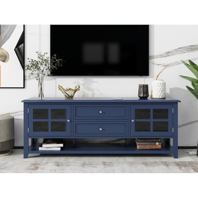 Blue 59" TV Stand with Multifunctional Storage for TVs Up to 60"