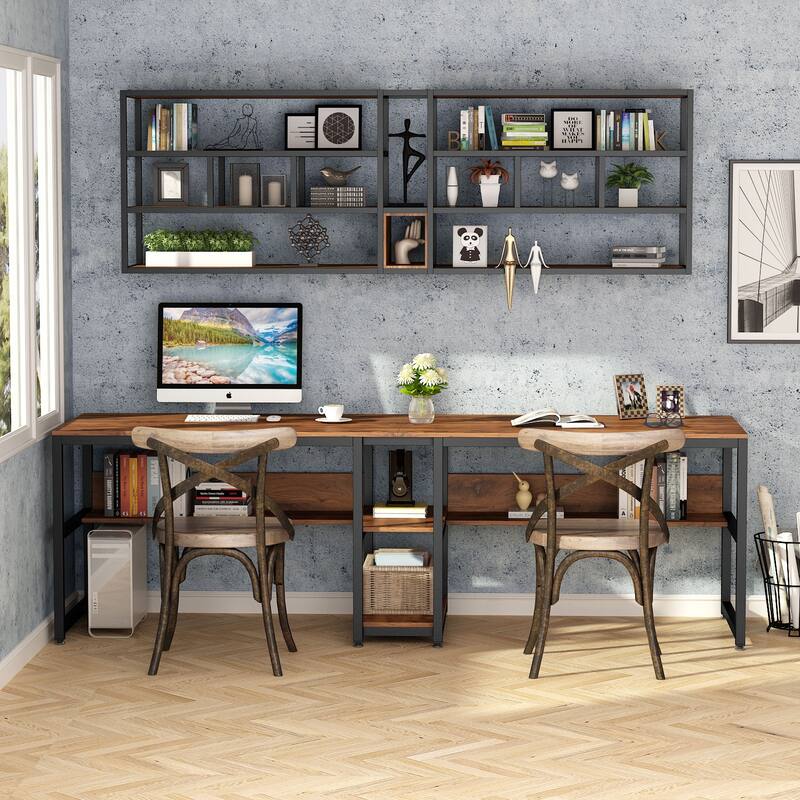 78.7" Two Person Desk, Double Desk with Bookshelf
