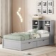 preview thumbnail 3 of 13, Modern Twin Bed Frame with Bookcase Headboard, Built-in USB Port, and 2 Storage Drawers