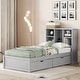 preview thumbnail 18 of 41, Twin Size Platform Bed Heavy Duty Wood Platform Bed with Bookcase Headboard and 2 Drawers, Built-in USB Port for Bedroom