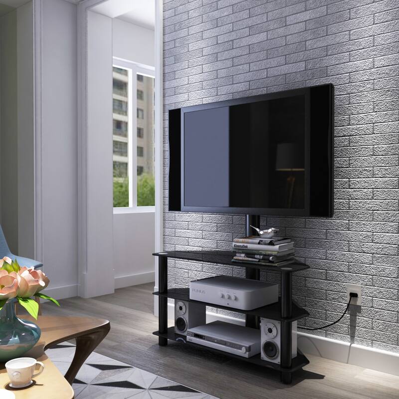 Swivel TV Stand with Glass Shelves & Adjustable Height for 32-65" TVs - Black