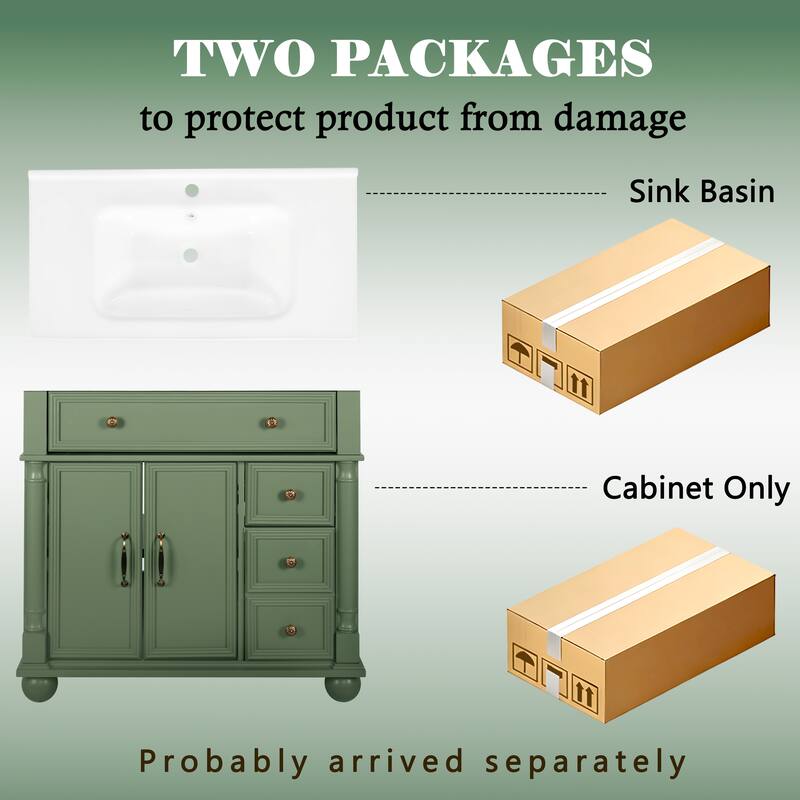 35.6-Inch Mid-Century Bathroom Vanity Sink with Roman Column Base, Farmhouse Freestanding Vanity Cabinet