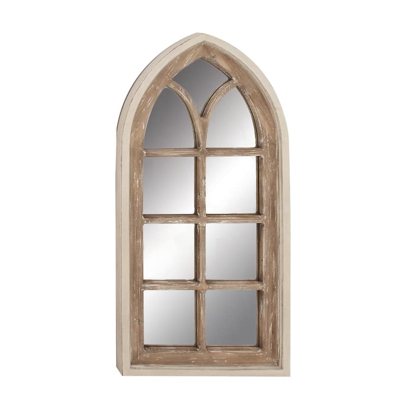 Wood Window Pane Inspired Room Wall Mirror with Arched Top and Distressing - Brown - Roche River Decor - Brown