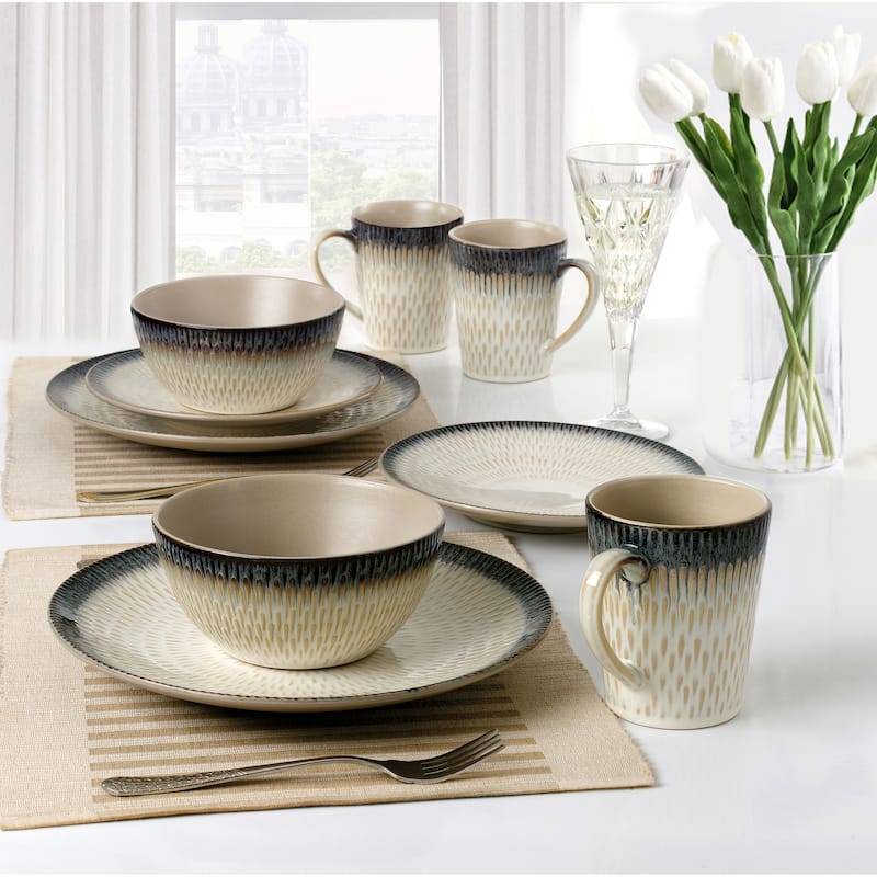 Lorren Home Trends 16 Piece Stoneware Set-Blue Drop
