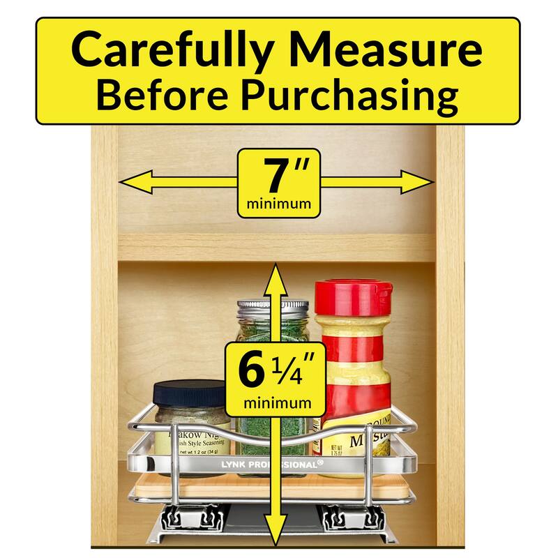 LYNK PROFESSIONAL® Élite™ Pull Out Spice Rack Organizer for Cabinet - 6-1/4 inch Wide - Lifetime Ltd Warranty, Wood - 6.3in Wood