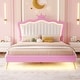 preview thumbnail 2 of 4, Full Size Upholstered Princess Bed with LED Lights, Crown Headboard
