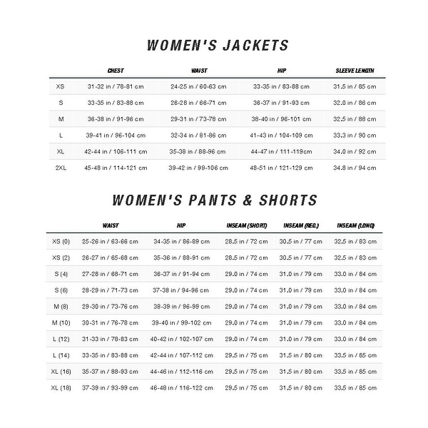 North face female shop sizes