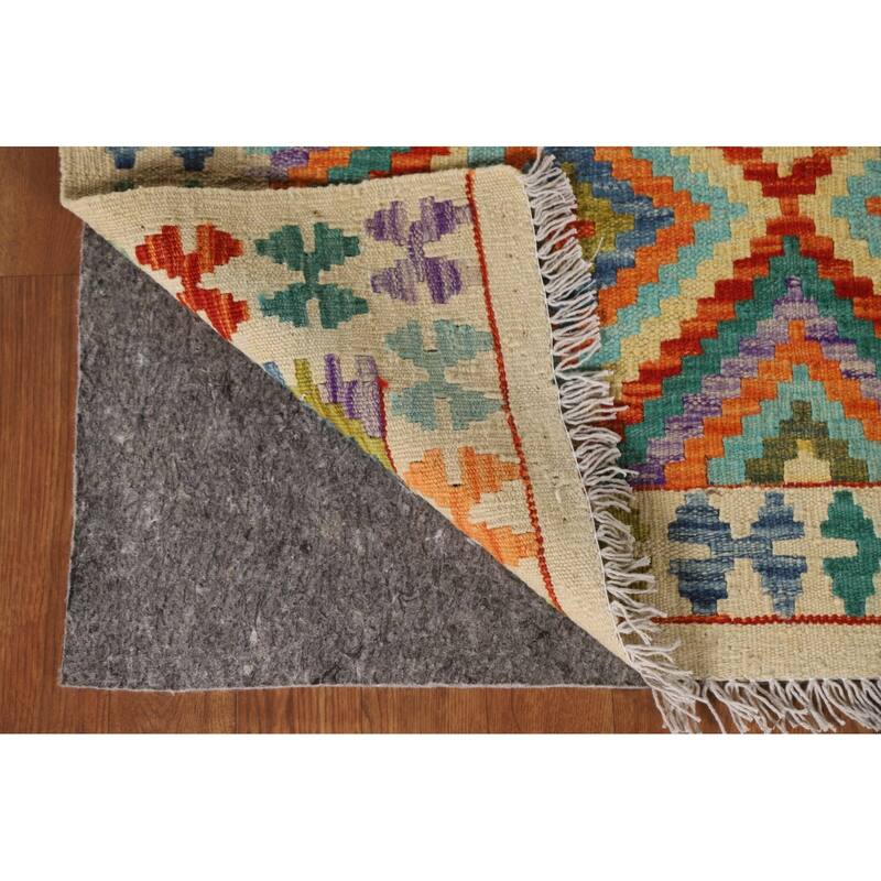 Reversible Kilim Rug Hand-Woven Wool Foyer Carpet - 3'4"x 4'6"