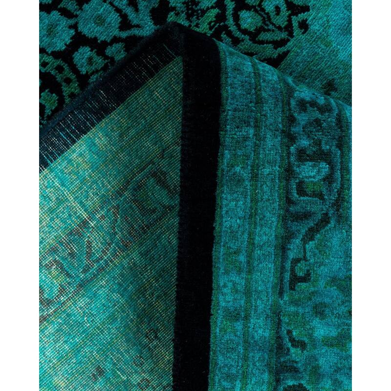 Overton Hand Knotted Wool Vintage Inspired Modern Contemporary Overdyed Blue Runner Rug - 3' 1" x 13' 3"