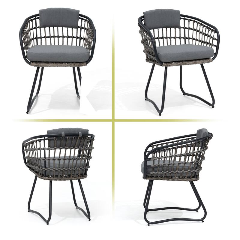 Outdoor Patio Dining Set Aluminum Table with Umbrella Hole with Rattan Chairs
