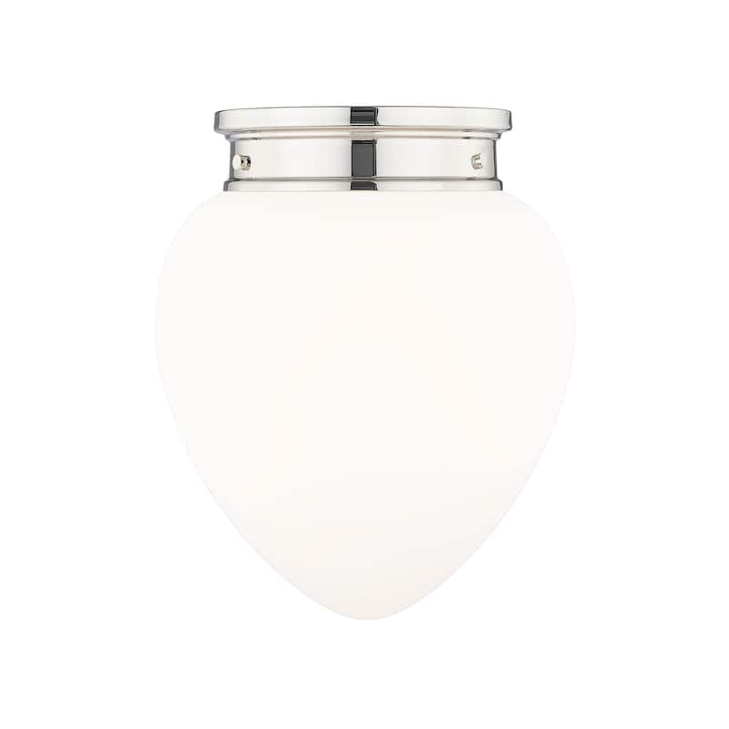 Gideon by Z-Lite 1 Light Flush Mount in Polished Nickel with Etched Opal Glass Shade - Polished Nickel
