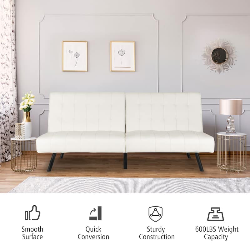 Costway Futon Sofa Bed PU Leather Convertible Folding Couch Sleeper - 70'' x 33.5'' x 32.5''