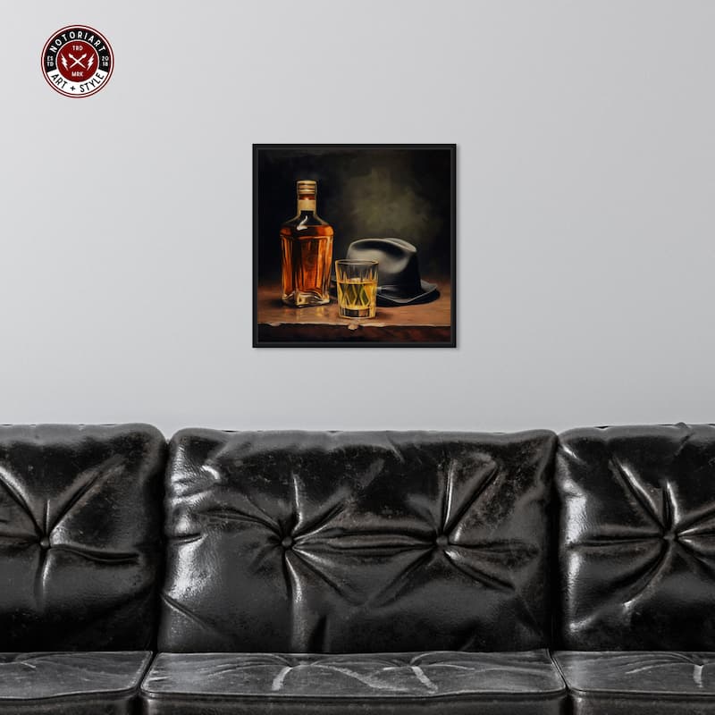 Notoriart Whiskey And Vintage Hat Framed Bar Cart Art For Men