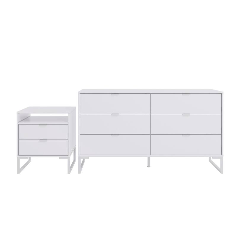 Kappesberg New Collins 2-Piece Bedroom Set, 6-Drawer Dresser & One (1) 2-Drawer Nightstand - White
