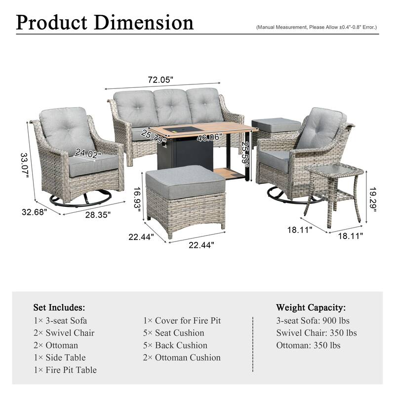 XIZZI 7-piece Outdoor Patio Furniture Conversation Sofa Set with Fire Pit