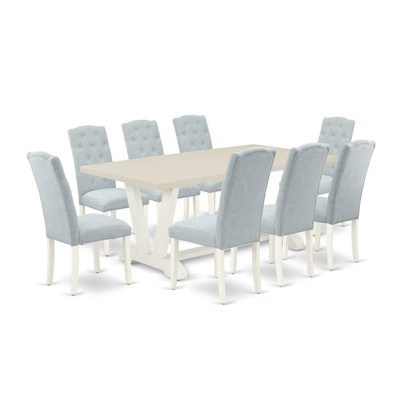 East West Furniture Dining Table Set- a Kitchen Table and Baby Blue Linen Fabric Parsons Chairs, Off-White(Pieces Options)
