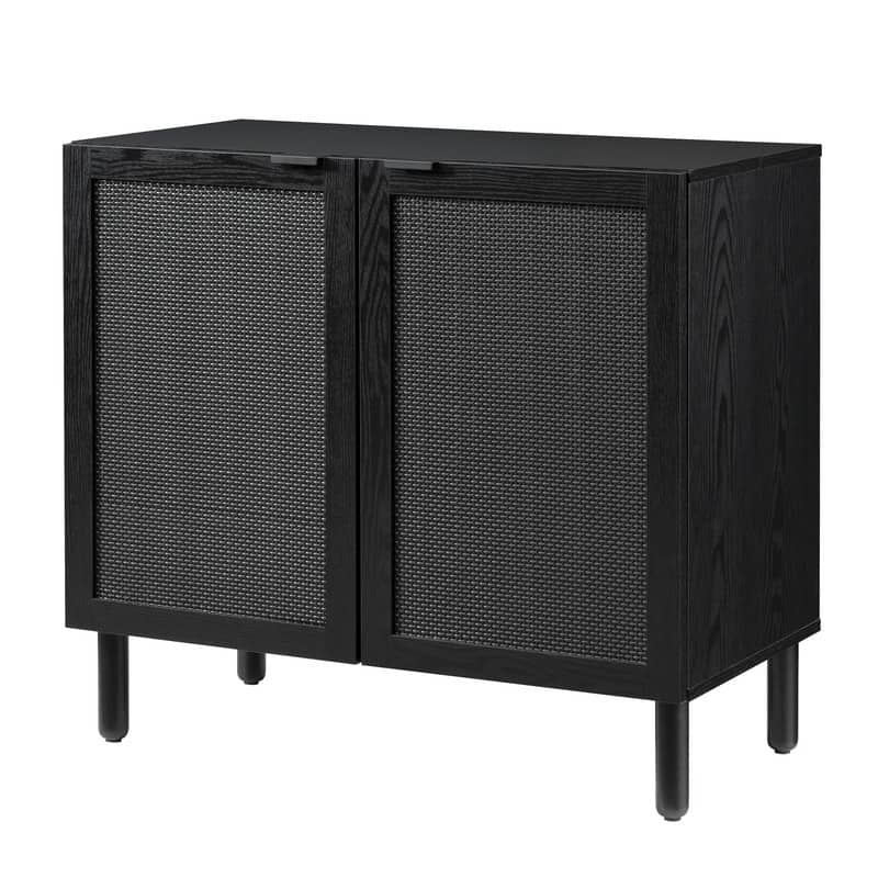 Orre Black With Black Rattan Cabinet 2 Door