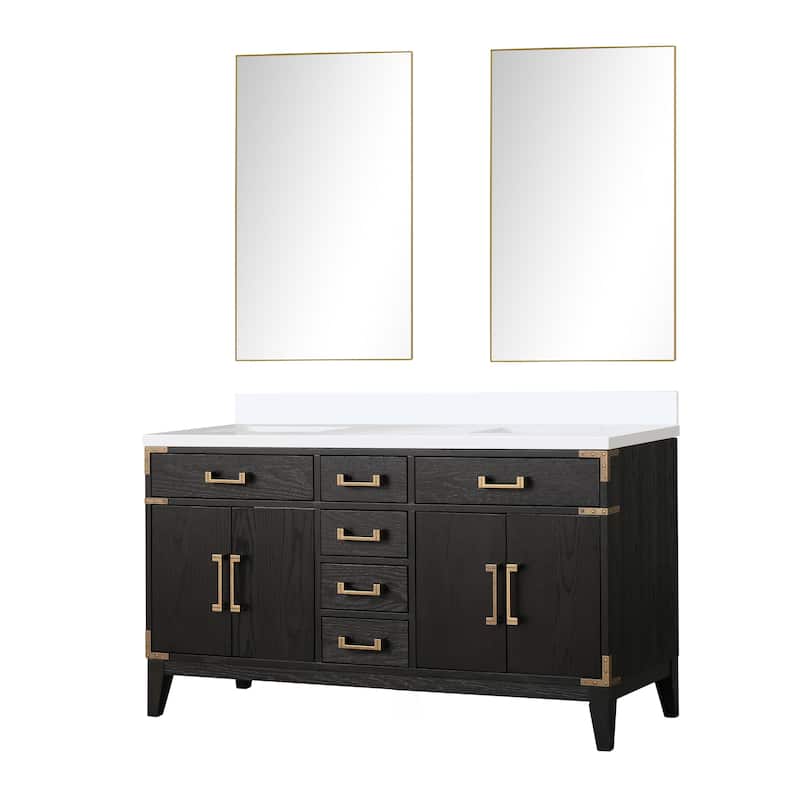 Laurel 60 in W x 22 in D Black Oak Double Bath Vanity, Cultured Marble Top, and 28 in Mirrors