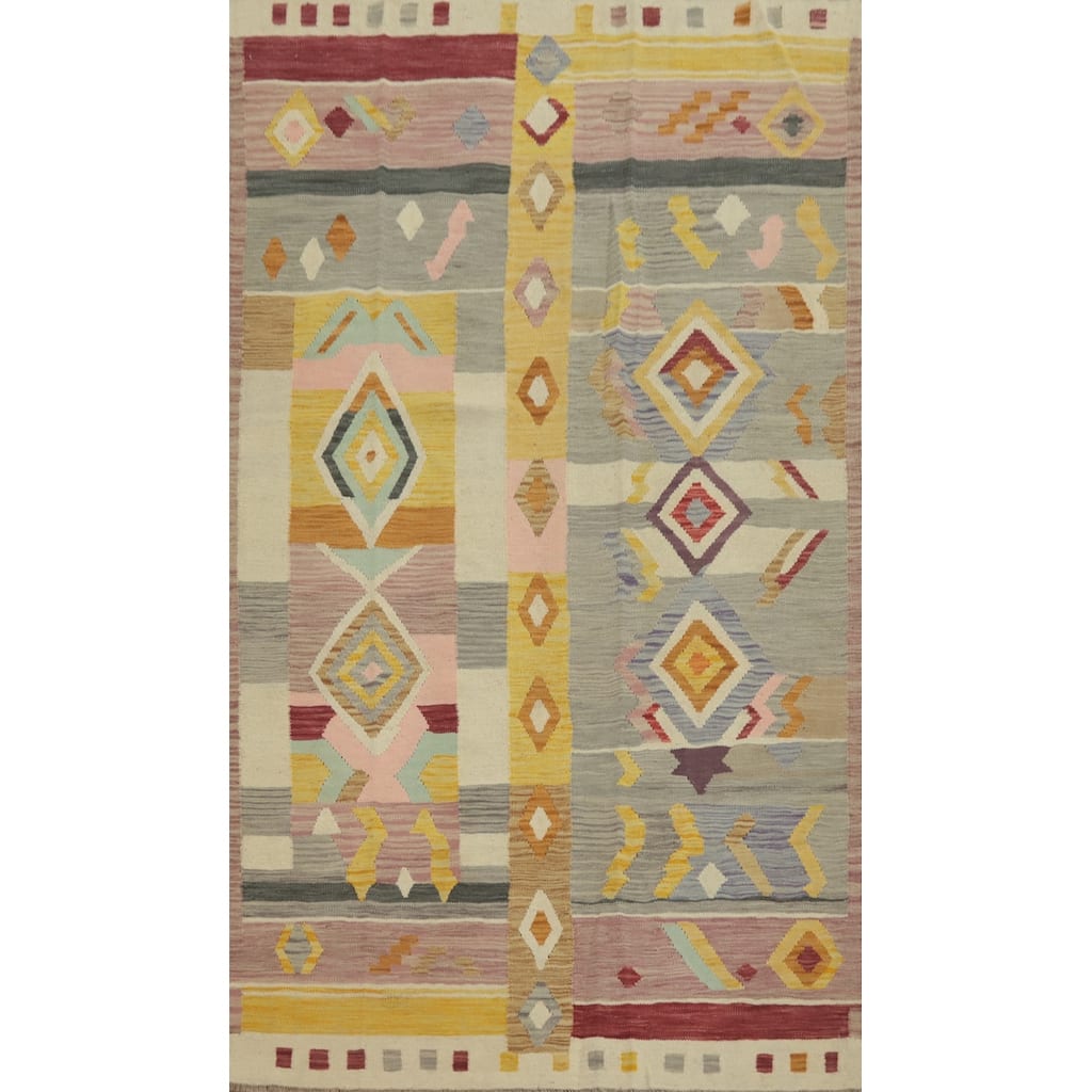 Hand Woven Southwestern Wool Grey Geometric Area Rug - 8' 4'' X 5' 1''
