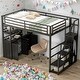 preview thumbnail 16 of 28, Metal Full Size Loft Bed with Storage and Wardrobe and Lockers for Home Black
