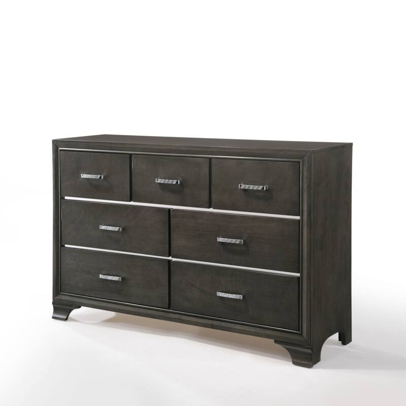 Wood Bedroom 7 Drawers Chest, Grey Finish Storage Dresser, No Assembly