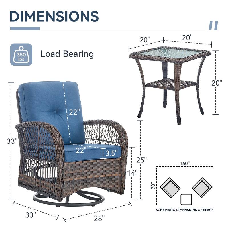 Gymojoy Patio Furniture Set Outdoor Wicker Swivel Glider Chairs Set