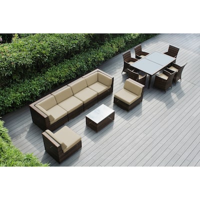 Ohana Outdoor Patio 14 Piece Mixed Brown Wicker Sofa and Dining Set