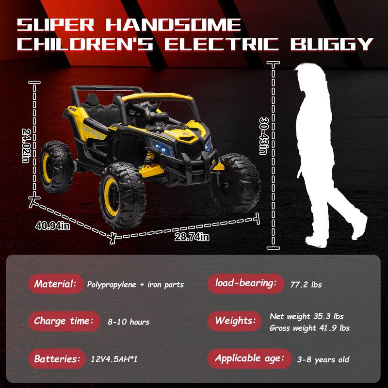 12V LED Lights UTV ride on car for kid with Remote Control,3-Point Safety Harness and Music Player