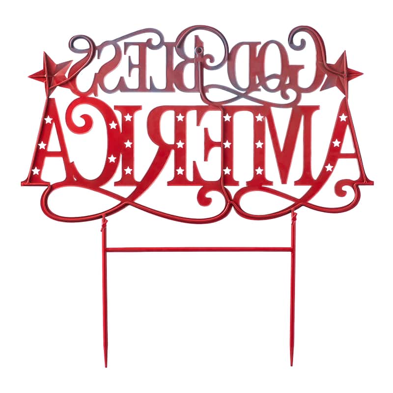 Glitzhome 23.25"H Metal Patriotic GOD BLESS AMERICA Yard Stake